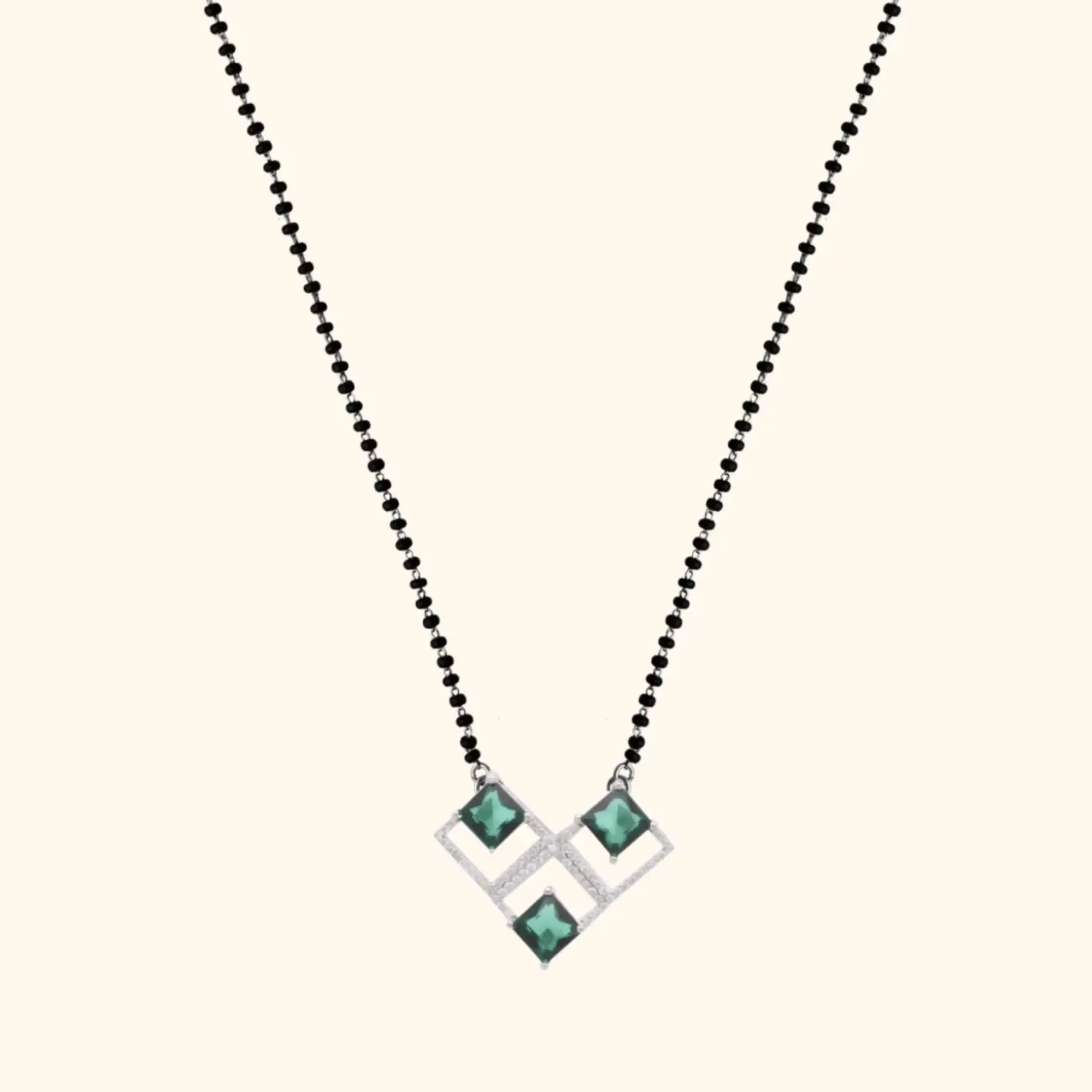 925 Silver Mangalsutra with Green Sparkle