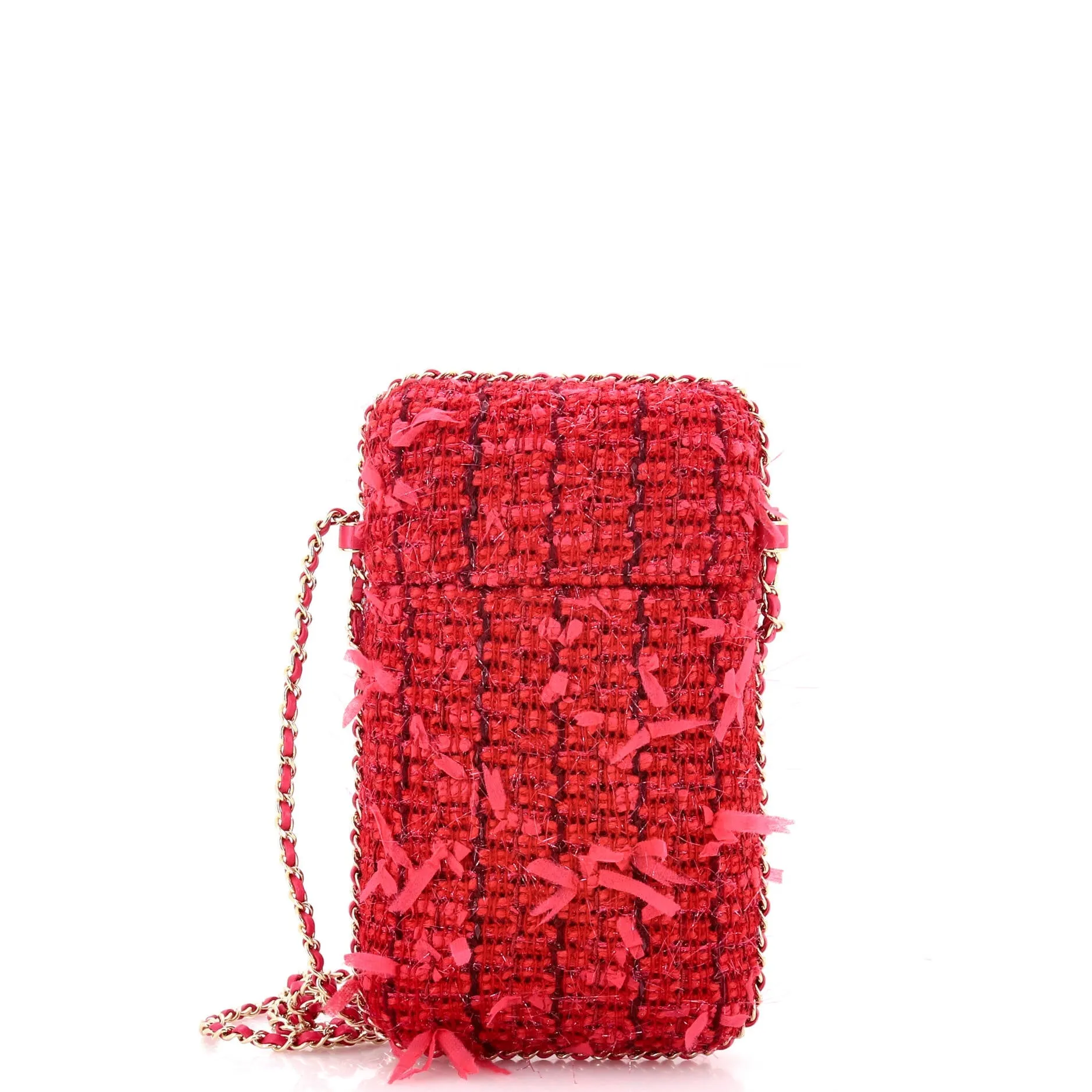 Chain Around Phone Holder Crossbody Bag Tweed and Ribbon