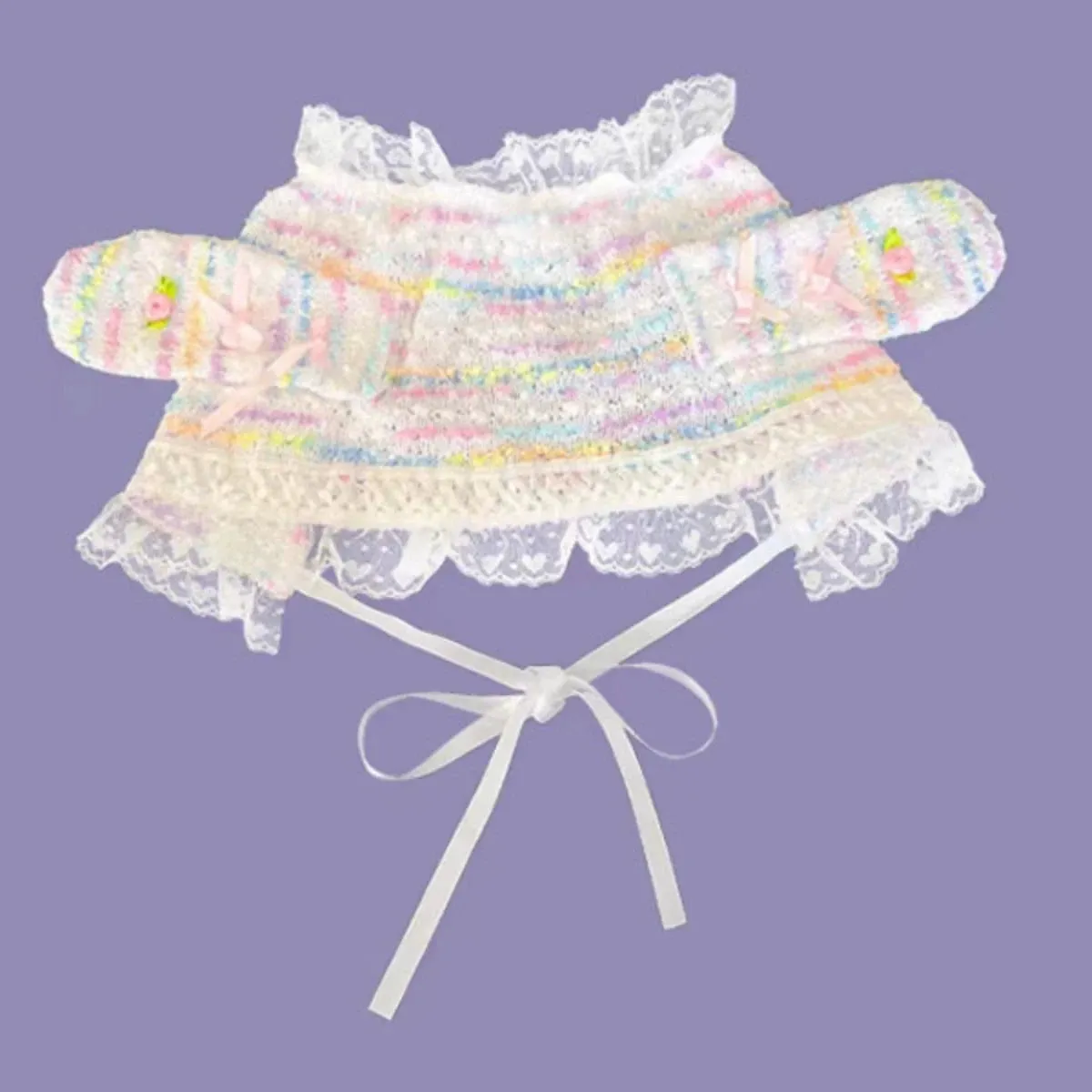 Color Dot Knit Bunny Bow Tie Hat