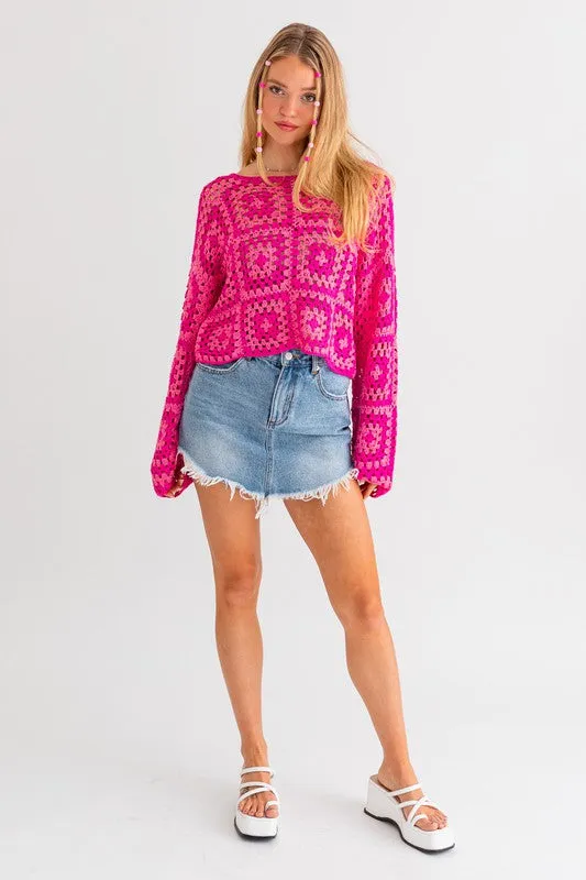 Cute Long Sleeve Fashion Crochet Crop Top Sweater