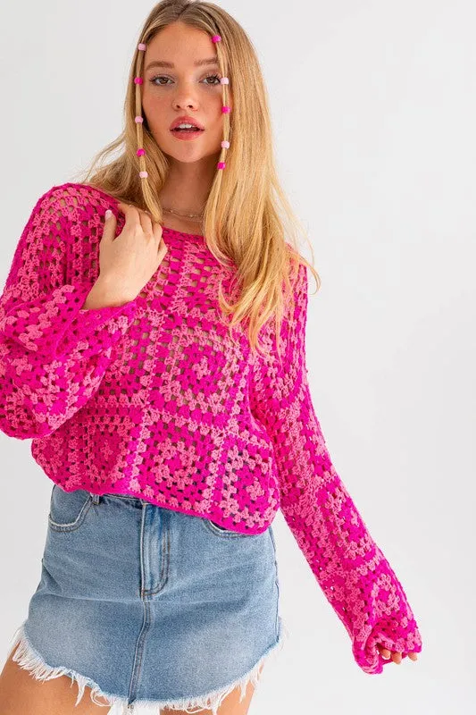 Cute Long Sleeve Fashion Crochet Crop Top Sweater