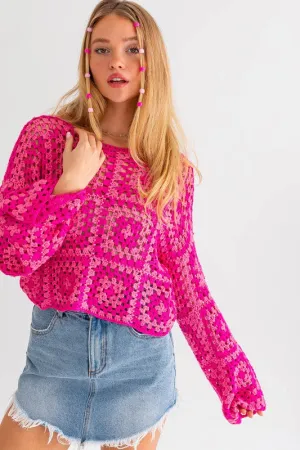 Cute Long Sleeve Fashion Crochet Crop Top Sweater
