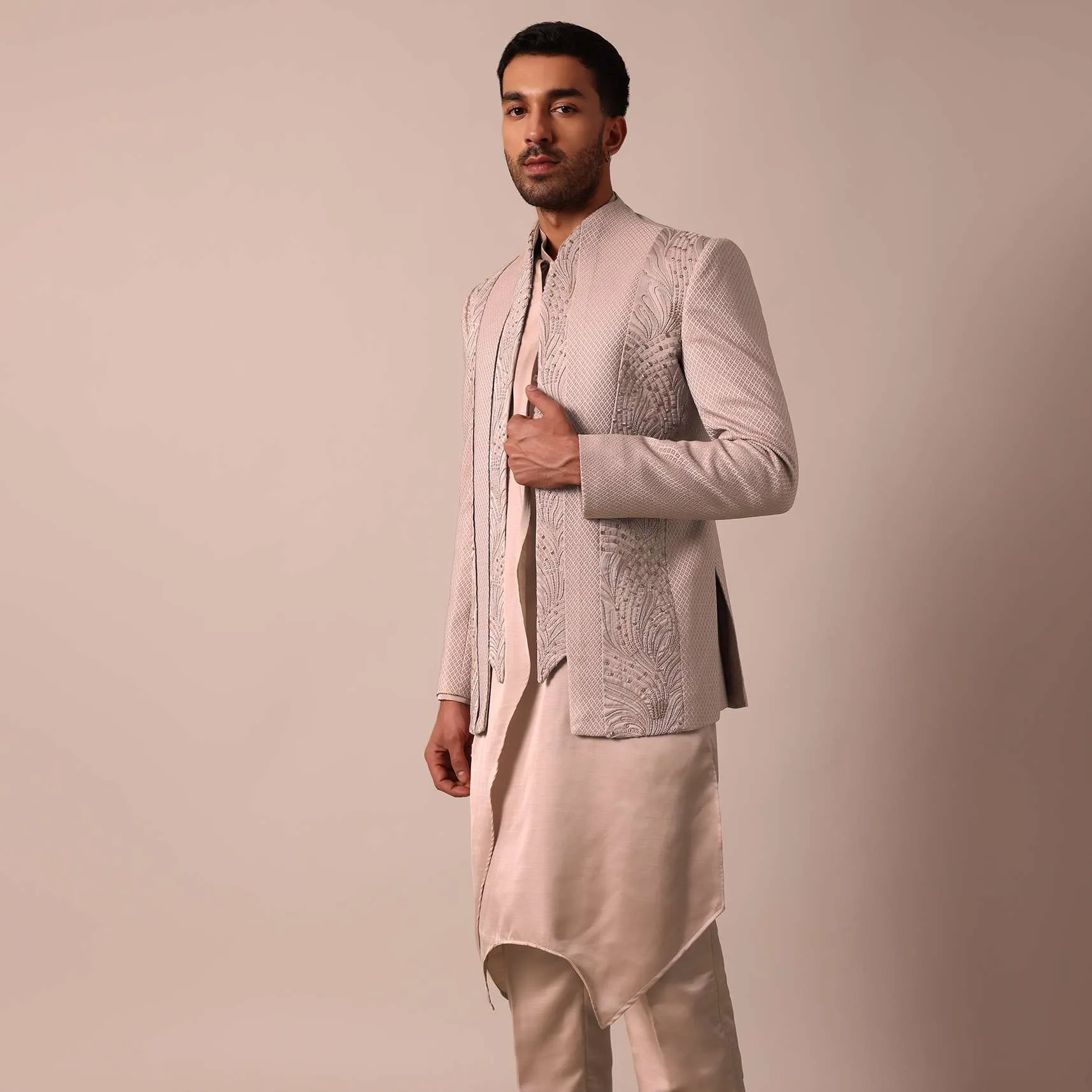 Elegant Stylish Peach Indowestern For Men