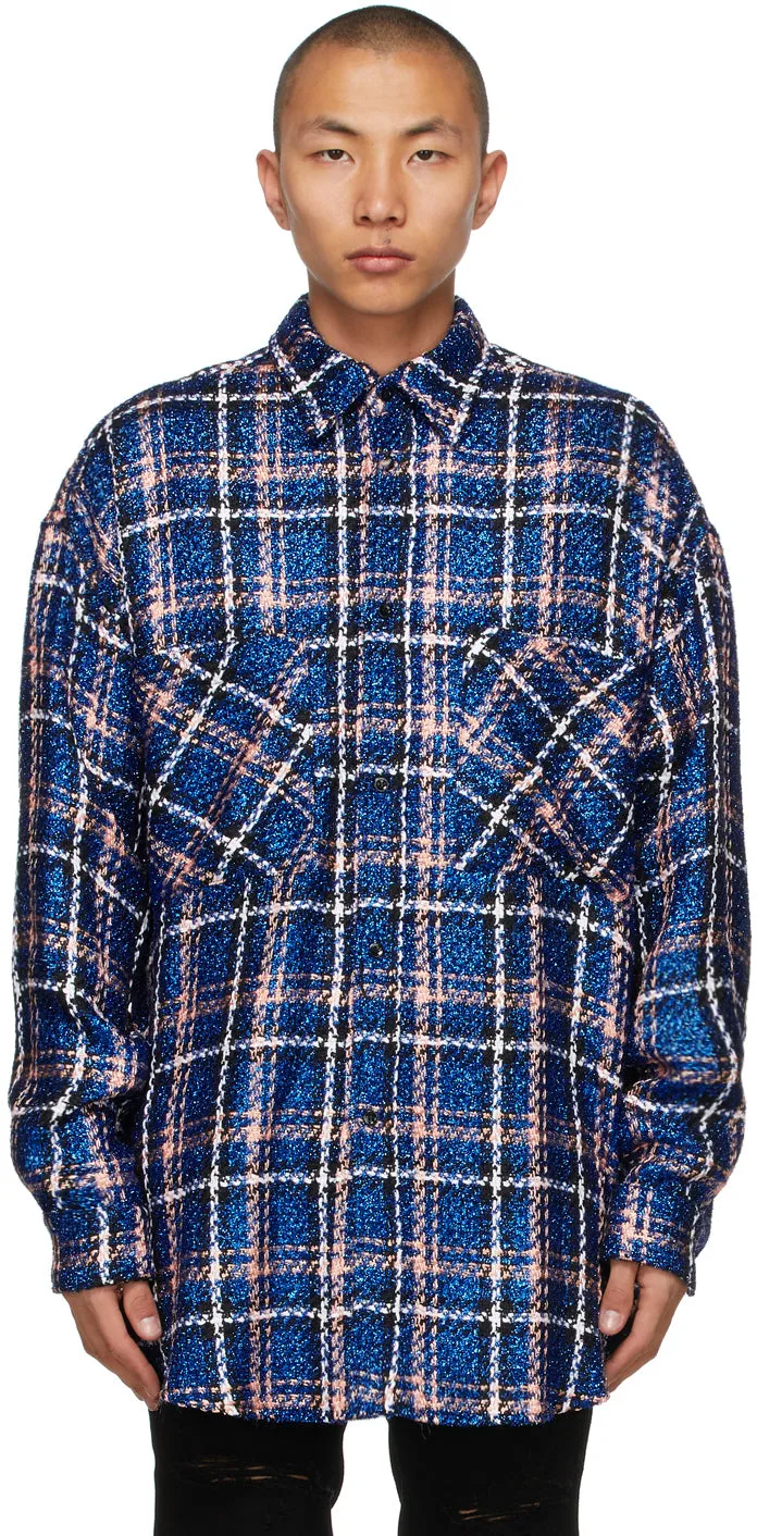 Faith Connexion Navy Check Tweed Oversized Shirt