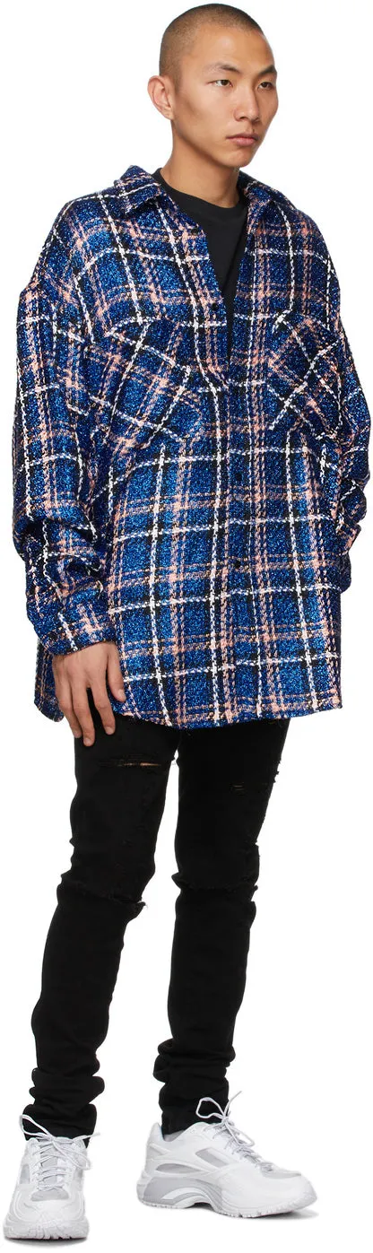 Faith Connexion Navy Check Tweed Oversized Shirt