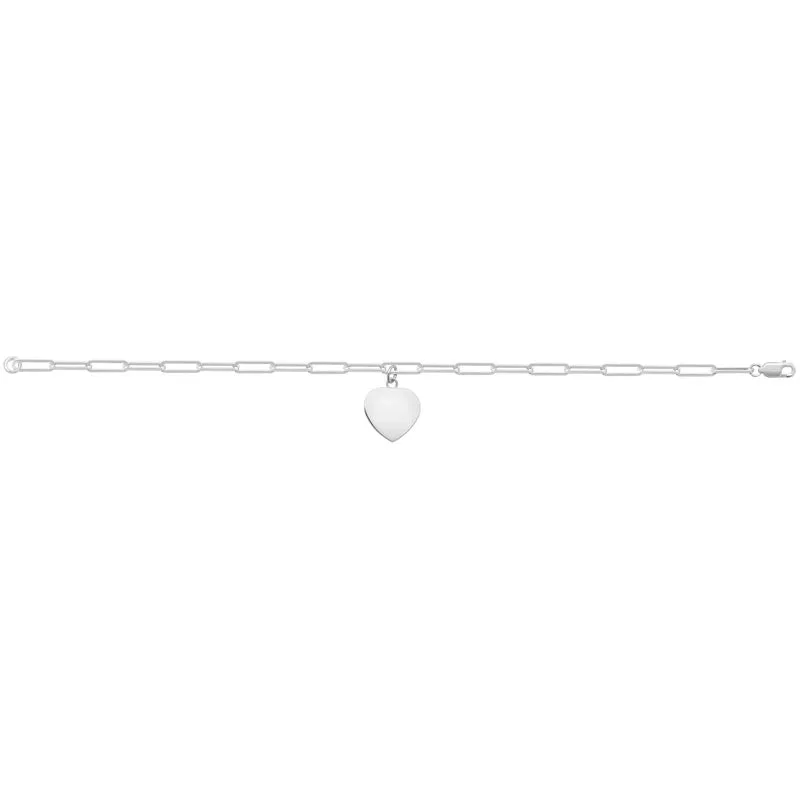 Link Chain With Plain Heart Bracelet