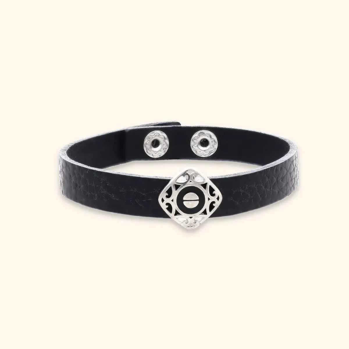 Masculine Black Leather 925 Silver Bracelet Men