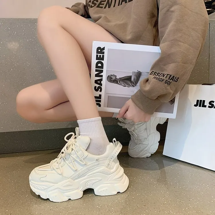 Stylish Height Increasing Trendy Sports Casual Shoes - Women White Shoes High Sole