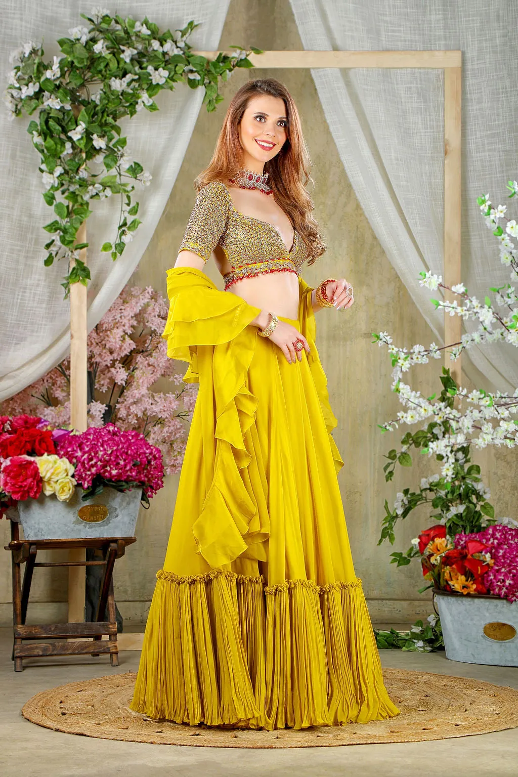 Stylish Lemon Blouse with Skirt